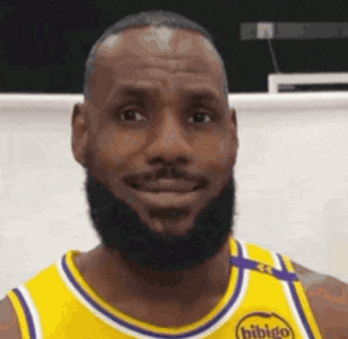 Lebron James With A Beard Is Wearing A Yellow Jersey And Smiling . GIF