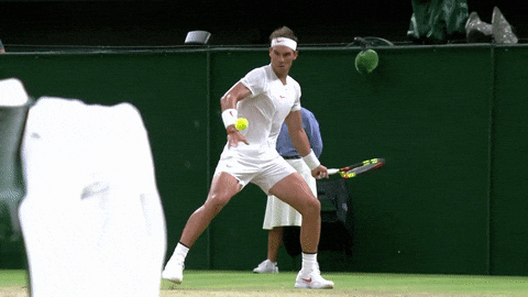 Left Handed Tennis Player Hitting Ball GIF