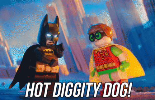 Lego Batman And Robin With Hot Diggity Dog Text GIF
