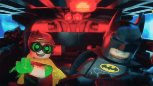 Lego Batman and Robin in Car