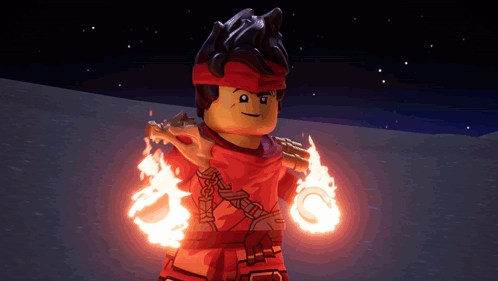 Lego Character With Fire Hands and Arms