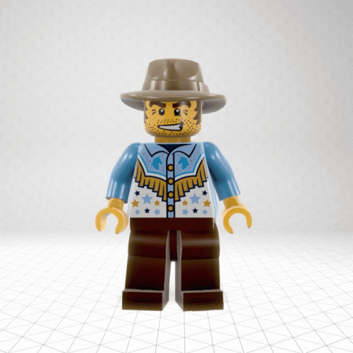 Lego Cowboy in Blue Shirt and Brown Hat