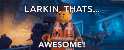 Lego Man Says Larkin Thats Awesome to Dinosaur