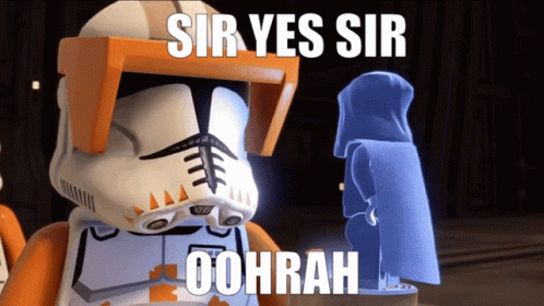 Lego Star Wars Character Saying Sir Yes Sir Oorah GIF