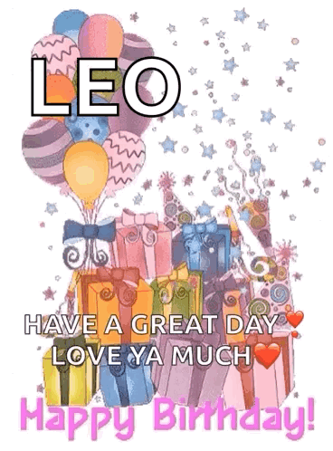 Leo Birthday Card With Balloons and Presents