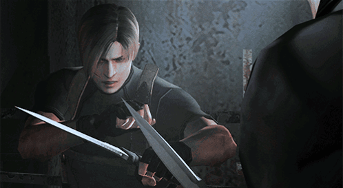 Leon Kennedy Holding Blade On Attack Stance GIF