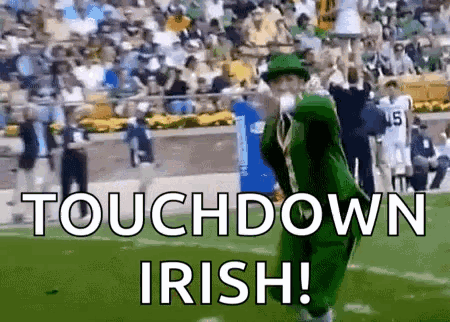 Leprechaun Blowing Kiss on Football Field With Crowd