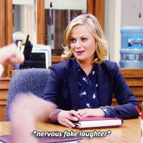 Leslie Knope Nervous Fake Laugh GIF