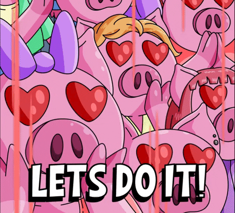 Let's Do It Heart Eyes Pink Pigs Crowd GIF