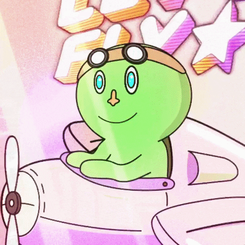 Let's Fly Green Cartoon Character GIF