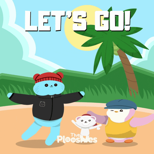 Let's Go Poster With Cartoon Characters GIF