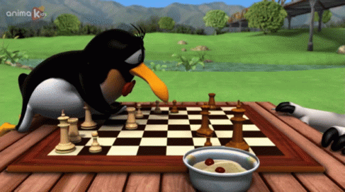 Let's Play Chess Cow Versus Penguin Animation GIF
