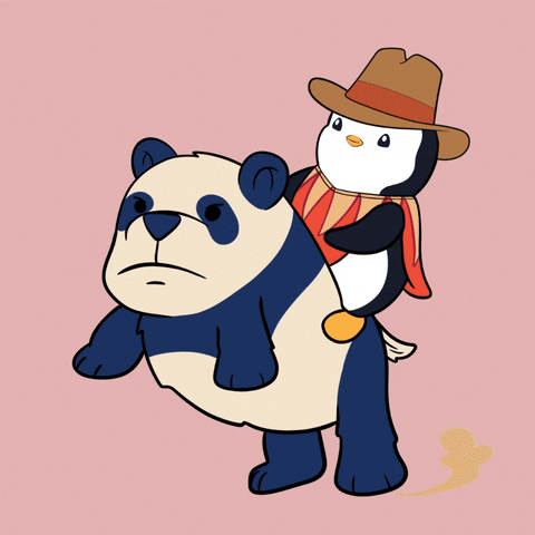 Let's Ride Pudgy Penguin On Panda GIF