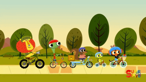 Let's Ride Super Simple Characters Riding Bicycles GIF