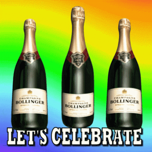Let’s Celebrate Champagne Bottles Rainbow Animation GIF