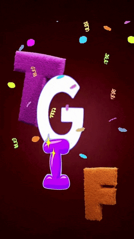 Letters T G F With Confetti And Ribbons GIF
