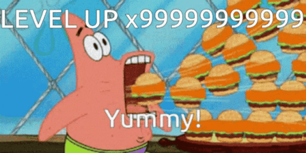 Level Up Patrick Eating Krabby Patty GIF