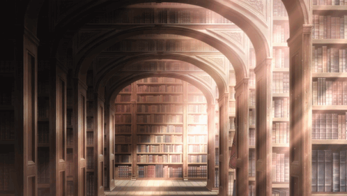 Library With Books on Shelves and Arches