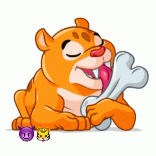 Licking Bone Animated Tiger GIF