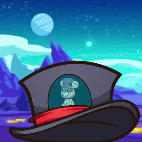 Lift Off Bear Riding Hat Shaped Spaceship GIF