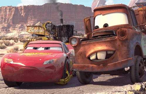Lightning Mcqueen And Tow Truck Mater From The Movie Cars GIF