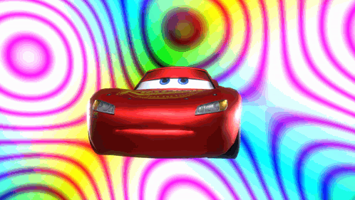 Lightning McQueen Flying Through Colorful Background