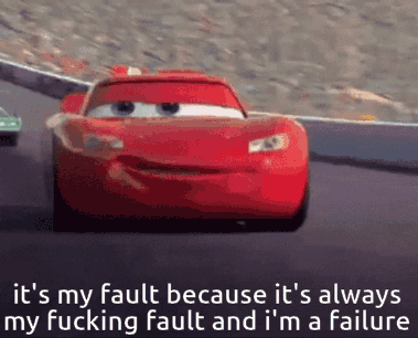 Lightning Mcqueen From Cars Is Driving Down A Track GIF