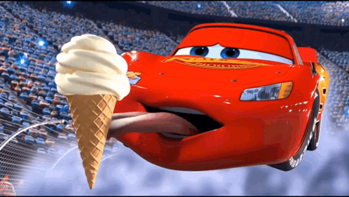 Lightning Mcqueen From The Movie Cars Is Eating A Vanilla Ice Cream Cone GIF