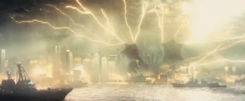 Lightning Strikes Over City at Night With Boat