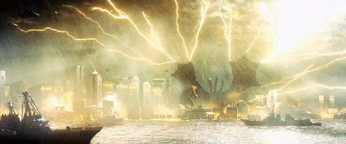 Lightning Strikes Over City at Night With Boat