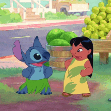Lilo And Stitch With Basket Of Watermelons GIF