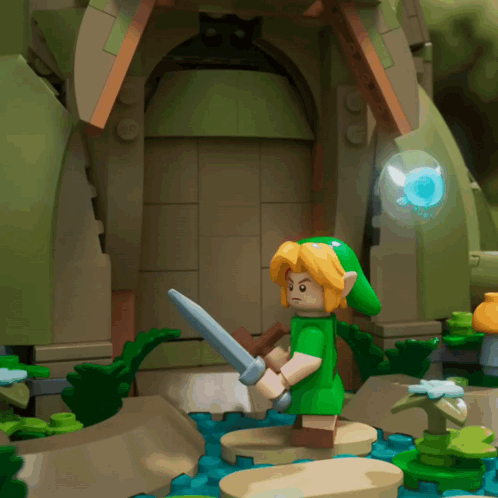 Link Holding Sword in Lego Scene