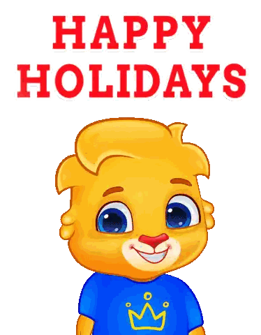 Lion in Blue Shirt Happy Holidays