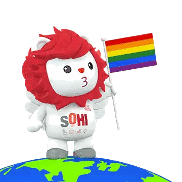 Lion Mascot Holding Rainbow Flag