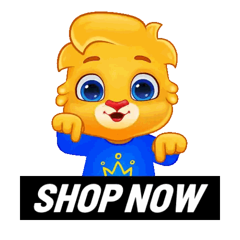 Lion Pointing at Shop Now Sign