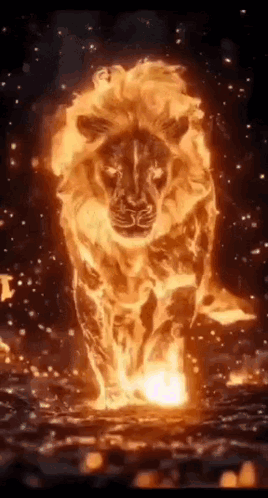 Lion Walking Through Fire