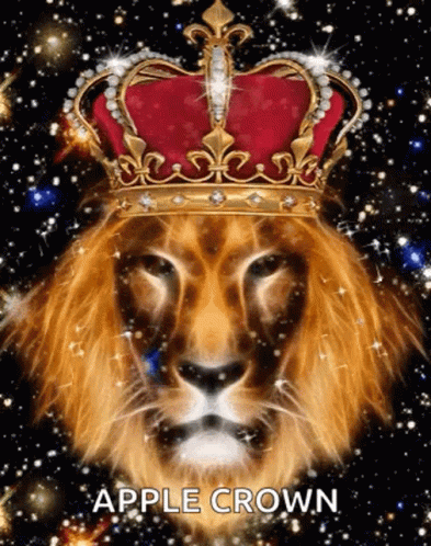 Lion Wearing Apple Crown Surrounded by Stars