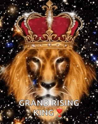 Lion Wearing Crown Saying Grand Rising King GIF
