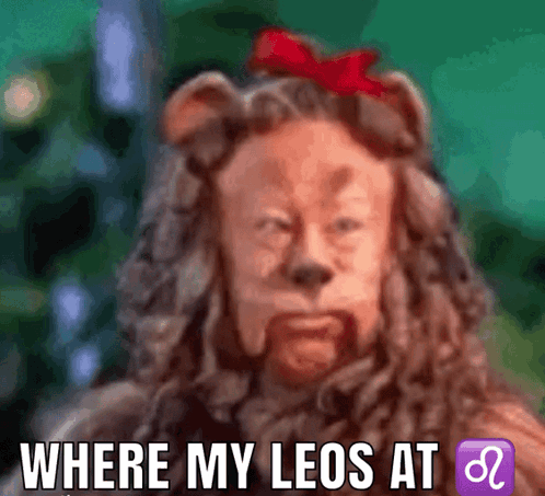 Lion with Red Bow Says Where My Leo At
