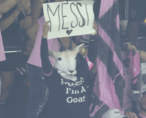 Lionel Messi Fan Wearing Goat Mascot Head GIF