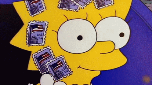 Lisa Simpson Holding Postage Stamps From USA