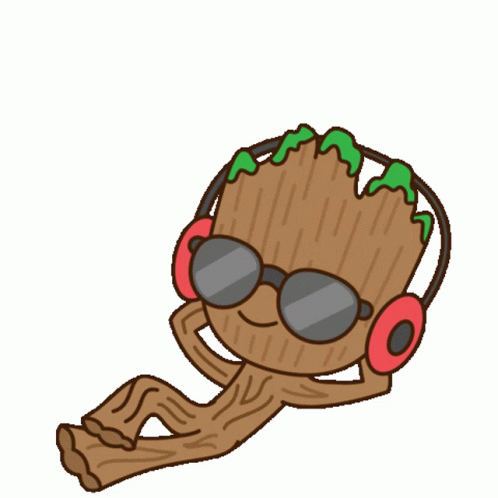 Listening To Music Baby Groot Chilling GIF