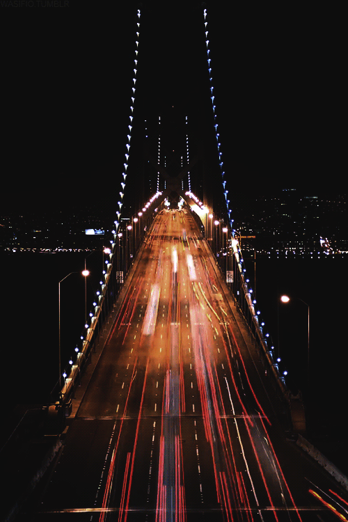 Lit Up Bridge With No Trucks Sign