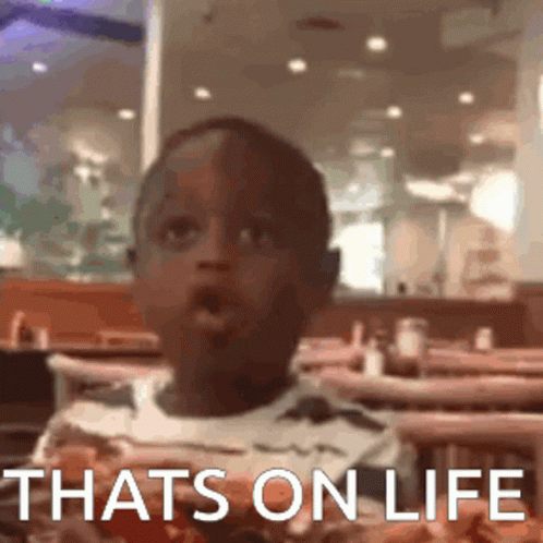 Little Boy Eating Pizza Saying Thats on Life