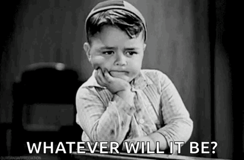 Little Boy Hand On Chin Whatever Will It Be GIF