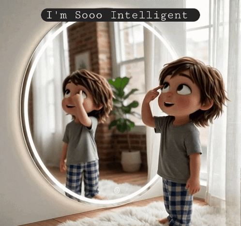 Little Boy In Front Of Mirror I'm Sooo Intelligent GIF