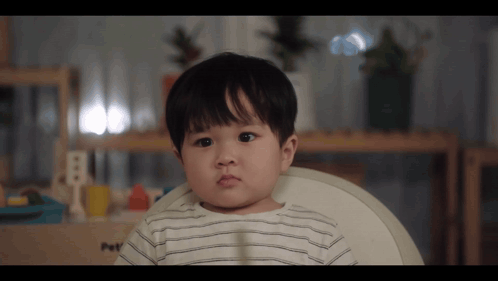 Little Boy In High Chair With Letter B GIF