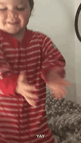 Little Boy In Red And White Striped Shirt Dancing Smiling GIF