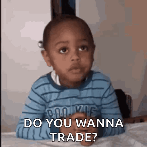 Little Boy Laying On Bed Says Do You Wanna Trade GIF
