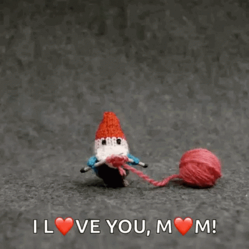 Little Elf Knitting Heart Love You Mom GIF
